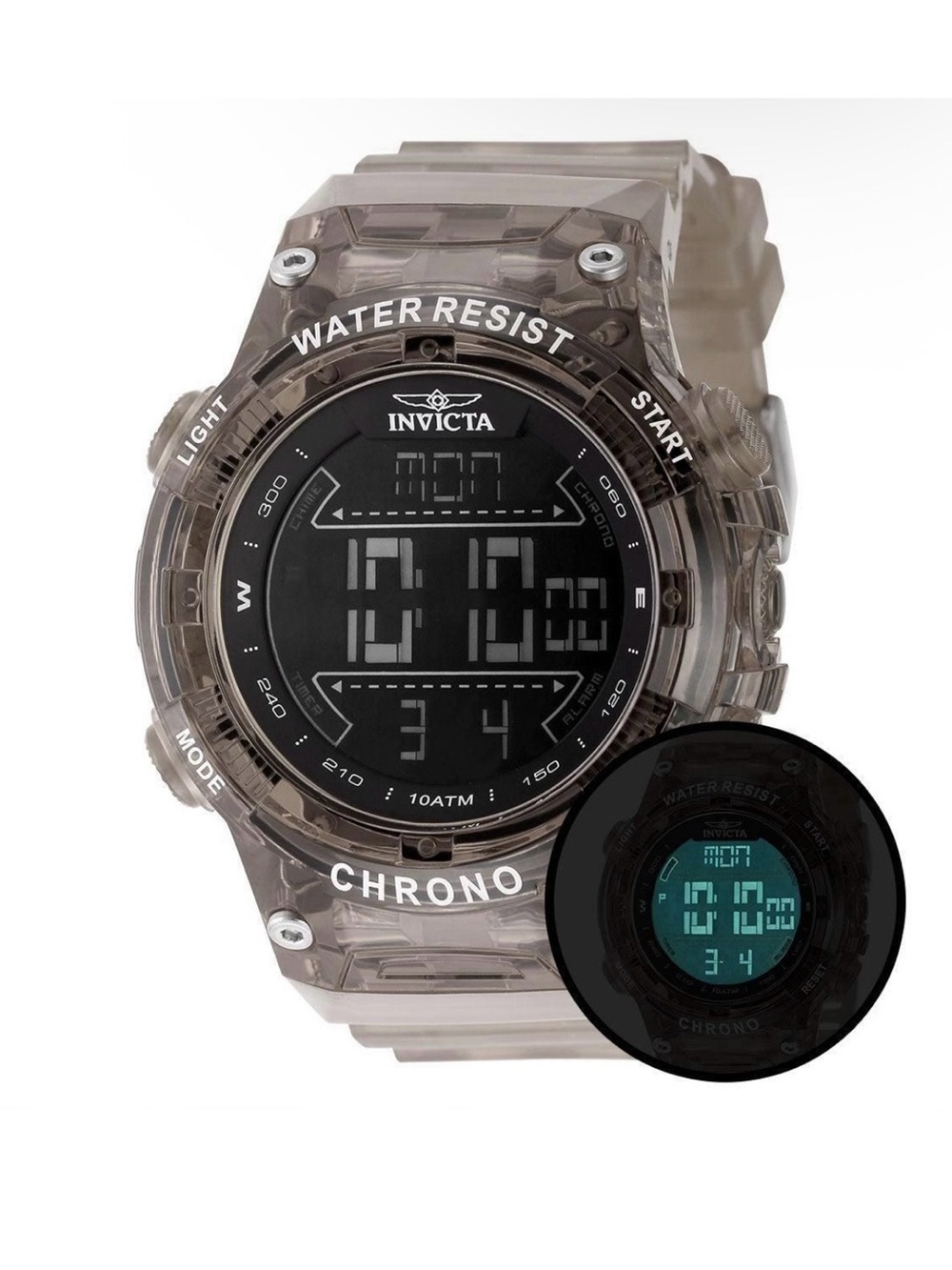 Invicta Racing Burnout Smoke Transparent Digital Chrono Watch - 52mm 49043
